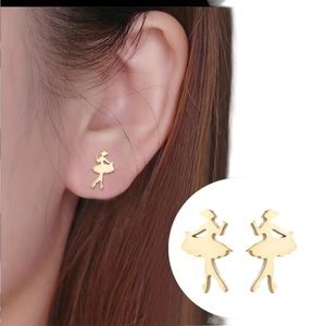 Stainless Steel Gold Tone Mini Ballerina Stud Earrings